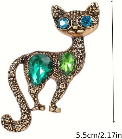 Brooch Pin – Vintage European American Style Simple Cat Brooch with Rhinestone, Fashion Animal Pin for Clothing Bags and Hats Decoration in Kuwait