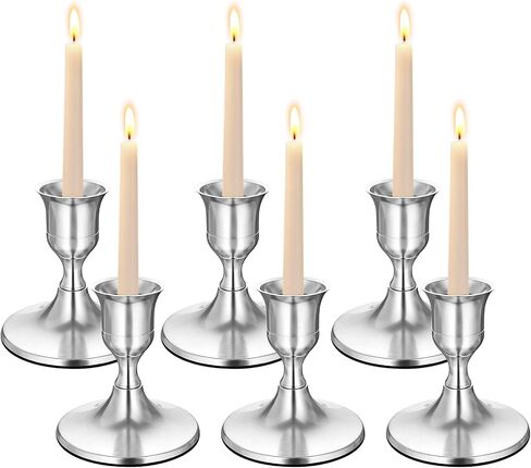 Silver Wine Glass Metal Candlestick Holders - HearthLume Vintage Modern Metal Taper Candle Holders, Decorative Centerpiece for Table Mantel, Wedding Kitchen Home Decor, Wedding Gift,6Pcs in Saudi Arabia
