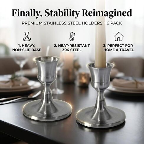Silver Wine Glass Metal Candlestick Holders - HearthLume Vintage Modern Metal Taper Candle Holders, Decorative Centerpiece for Table Mantel, Wedding Kitchen Home Decor, Wedding Gift,6Pcs in Saudi Arabia