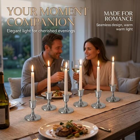 Silver Wine Glass Metal Candlestick Holders - HearthLume Vintage Modern Metal Taper Candle Holders, Decorative Centerpiece for Table Mantel, Wedding Kitchen Home Decor, Wedding Gift,6Pcs in Saudi Arabia