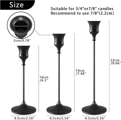 3 Pack Candle Holder Bases - Matte Black Home Decor, Fits Fireplace Mantel & Dining Table, Suitable for Room/Table Decoration & Housewarming Gifts in Kuwait