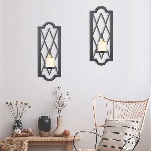 OYEFLY 2 Pcs Metal Candle Sconce,Rustic Wall Candle Sconces (Black) in Saudi Arabia