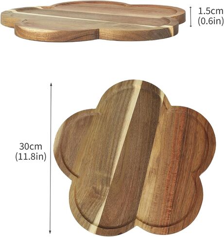 11.8" Acacia Wood Flower-Shaped Tray, Wooden Candle Tray, Decorative Candle Holder Candle Plate Jewelry Organizer, Farmhouse Serving Tray for Food, Drinks, Jewelry, Key, Vanity & Home Decor in Saudi Arabia