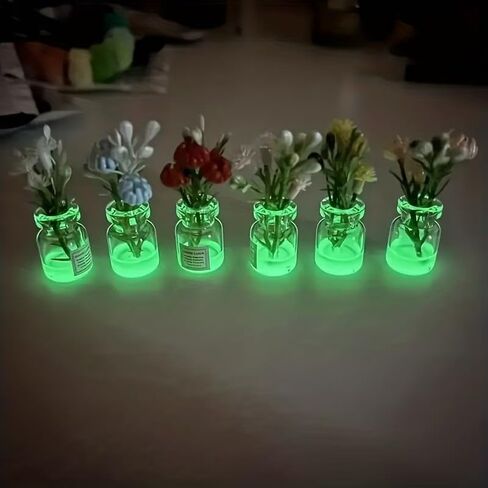 8 Pack Luminous Miniature Flower Vase Flatback Resin Crafts Glow in the Dark Tiny Potted Plant Hair Clip Supply in Kuwait