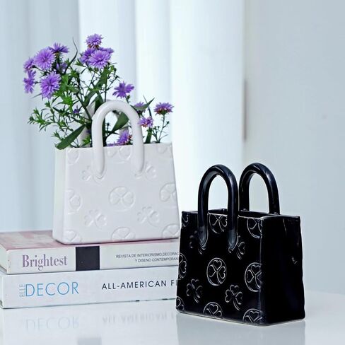 Black Clover vase Storage Box Handbag Shaped Suitable for Home Room Office Decoration Suitable for Pairing with Various Flowers Storing Various Small Items in Saudi Arabia