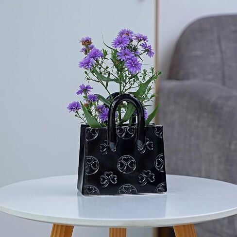 Black Clover vase Storage Box Handbag Shaped Suitable for Home Room Office Decoration Suitable for Pairing with Various Flowers Storing Various Small Items in Saudi Arabia