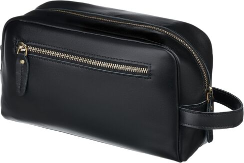 Awesometik Unisex Premium Travel Bag - Toiletries Organizer Case for Grooming, Jewelry - Travel Essentials Shaving Dopp Kit - Geniune Leather Water Resistant Cosmetic Bag For Men, Women (Black) in Saudi Arabia