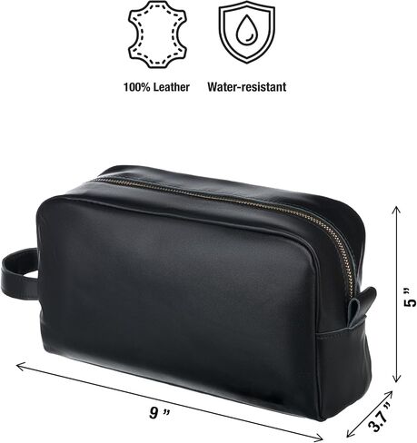 Awesometik Unisex Premium Travel Bag - Toiletries Organizer Case for Grooming, Jewelry - Travel Essentials Shaving Dopp Kit - Geniune Leather Water Resistant Cosmetic Bag For Men, Women (Black) in Saudi Arabia