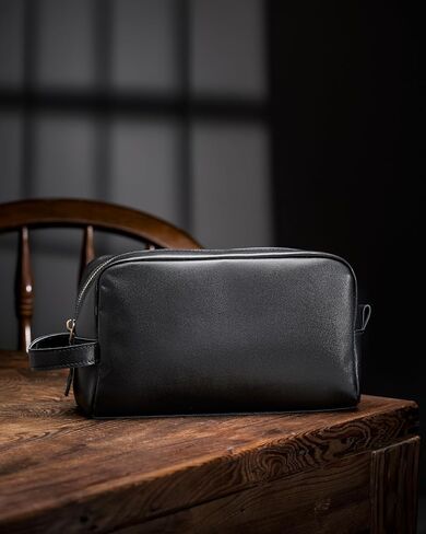 Awesometik Unisex Premium Travel Bag - Toiletries Organizer Case for Grooming, Jewelry - Travel Essentials Shaving Dopp Kit - Geniune Leather Water Resistant Cosmetic Bag For Men, Women (Black) in Saudi Arabia