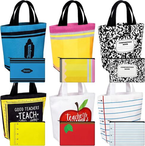 Paterr Teacher Appreciation Gifts Bulk Mini Teacher Canvas Tote Bag with Cosmetic Makeup Bag Thank You for Women Party Gift in Saudi Arabia