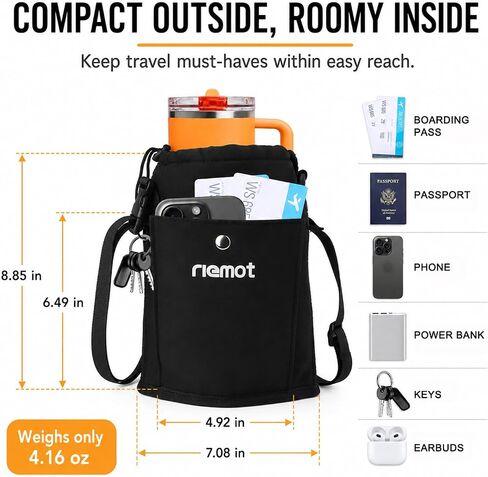 riemot Luggage Cup Holder with Strap, Travel Drink Holder with Phone Pocket, Hands Free Suitcase Drink Carrier Fits Stanley 40oz Cups, Luggage Accessories for Travel Airport Convenience in Saudi Arabia