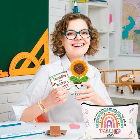 U-Goforst Teacher Appreciation Gifts for Women, Gifts for Teachers, Teacher Gifts Supplies with Makeup Bags Crochet Sunflower Bookmark Bracelet Socks for Teacher Appreciation in Saudi Arabia