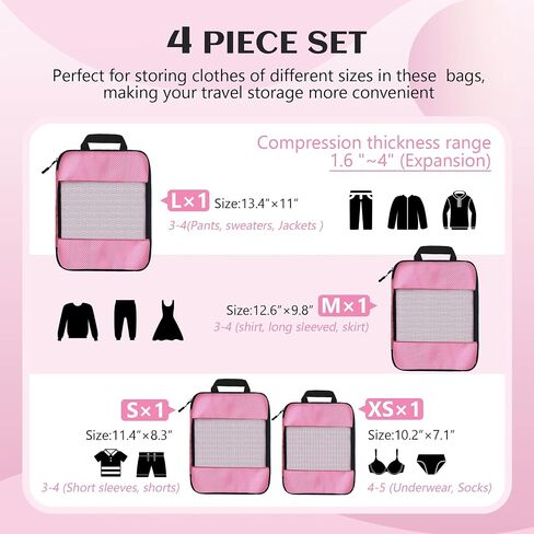 Compression Packing Cubes for Travel Organizer Boxes, Compressible Luggage Cubes Essential Travel Accessories in Kuwait