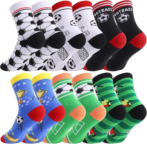 6Pair Funny Soccer Socks for Teen Boys Novelty Cotton Athletic Crew Socks Birthday Game Day Gift for Soccer Team Players Fans in Saudi Arabia