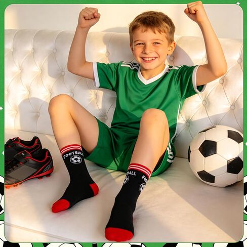 6Pair Funny Soccer Socks for Teen Boys Novelty Cotton Athletic Crew Socks Birthday Game Day Gift for Soccer Team Players Fans in Saudi Arabia