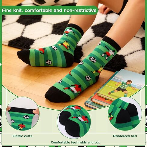 6Pair Funny Soccer Socks for Teen Boys Novelty Cotton Athletic Crew Socks Birthday Game Day Gift for Soccer Team Players Fans in Saudi Arabia