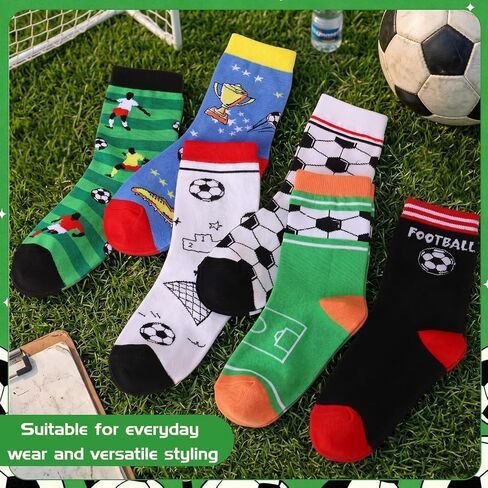 6Pair Funny Soccer Socks for Teen Boys Novelty Cotton Athletic Crew Socks Birthday Game Day Gift for Soccer Team Players Fans in Saudi Arabia