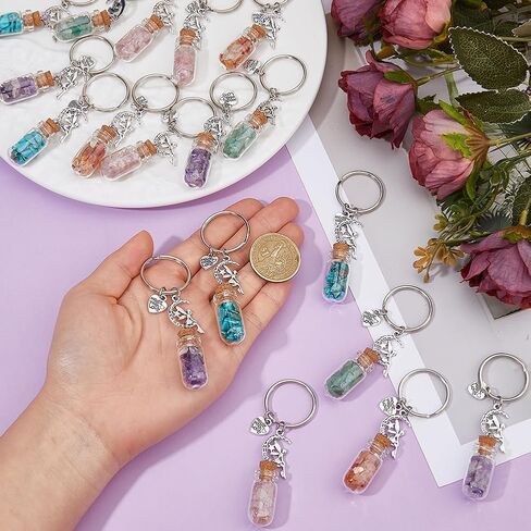 DICOSMETIC 20Pcs 5 Styles Glass Wish Bottle Keychain with Fairy Charms Gemstone Bottle Keychain Split Key Rings with Wish Jar Filling Colorful Gem Chips Keychains for Women DIY Party Wedding Bag Decor in Kuwait