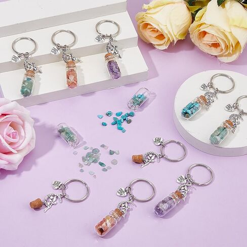 DICOSMETIC 20Pcs 5 Styles Glass Wish Bottle Keychain with Fairy Charms Gemstone Bottle Keychain Split Key Rings with Wish Jar Filling Colorful Gem Chips Keychains for Women DIY Party Wedding Bag Decor in Kuwait