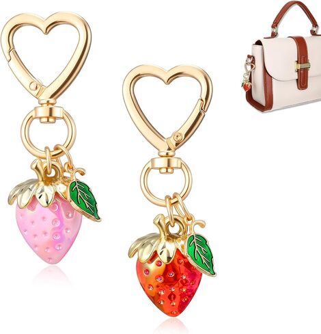 2 Pcs Cute Strawberry Keychain, Bag Key Chain Purse Flower Charm for Women, Adorable Strawberry Purse Keyrings Accessories Strawberries Decor for Handbags, Backpacks, Car Keys, Gift (Red, Pink) in Saudi Arabia