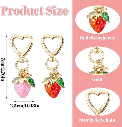 2 Pcs Cute Strawberry Keychain, Bag Key Chain Purse Flower Charm for Women, Adorable Strawberry Purse Keyrings Accessories Strawberries Decor for Handbags, Backpacks, Car Keys, Gift (Red, Pink) in Saudi Arabia