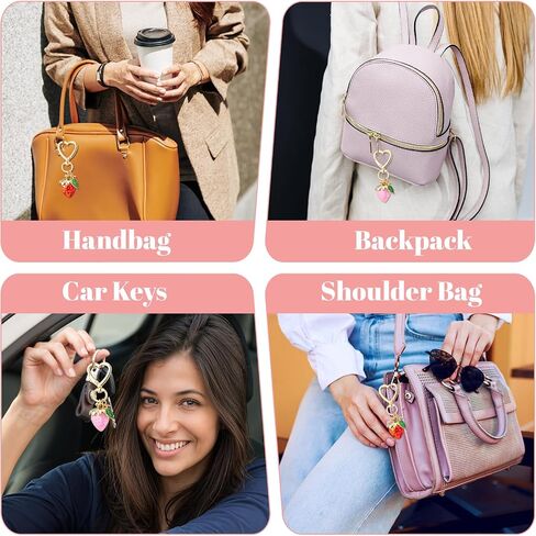 2 Pcs Cute Strawberry Keychain, Bag Key Chain Purse Flower Charm for Women, Adorable Strawberry Purse Keyrings Accessories Strawberries Decor for Handbags, Backpacks, Car Keys, Gift (Red, Pink) in Saudi Arabia