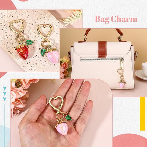2 Pcs Cute Strawberry Keychain, Bag Key Chain Purse Flower Charm for Women, Adorable Strawberry Purse Keyrings Accessories Strawberries Decor for Handbags, Backpacks, Car Keys, Gift (Red, Pink) in Saudi Arabia