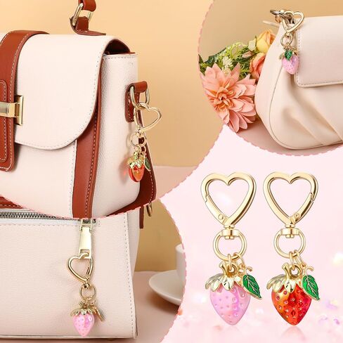 2 Pcs Cute Strawberry Keychain, Bag Key Chain Purse Flower Charm for Women, Adorable Strawberry Purse Keyrings Accessories Strawberries Decor for Handbags, Backpacks, Car Keys, Gift (Red, Pink) in Saudi Arabia