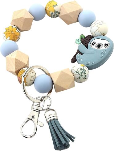Silicone Beaded Wrist Keychain Women's Wallets Round Beads Key Wristlet Cute Tassels Bracelet for Car Purse Charms in Saudi Arabia