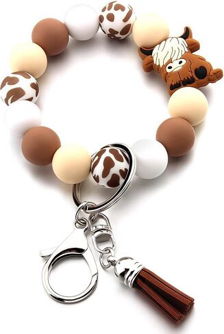 Silicone Beaded Wrist Keychain Women's Wallets Round Beads Key Wristlet Cute Tassels Bracelet for Car Purse Charms in Kuwait