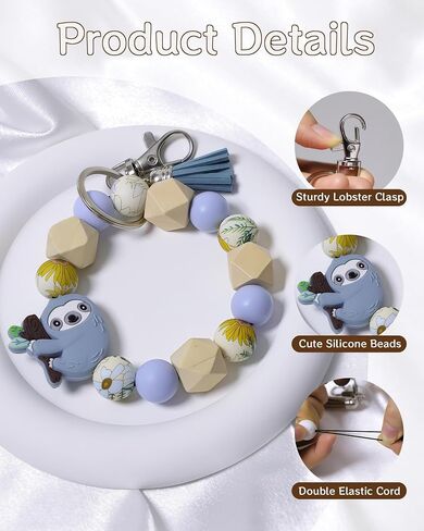 Silicone Beaded Wrist Keychain Women's Wallets Round Beads Key Wristlet Cute Tassels Bracelet for Car Purse Charms in Kuwait
