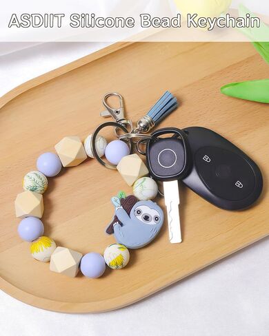 Silicone Beaded Wrist Keychain Women's Wallets Round Beads Key Wristlet Cute Tassels Bracelet for Car Purse Charms in Kuwait