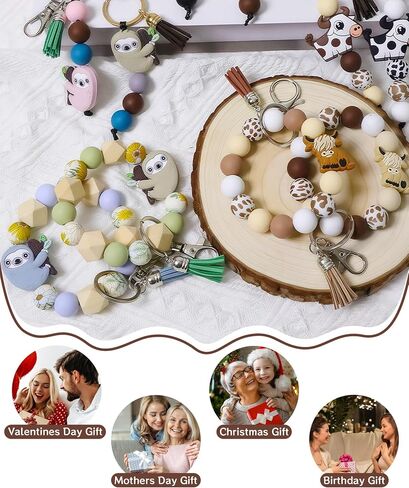 Silicone Beaded Wrist Keychain Women's Wallets Round Beads Key Wristlet Cute Tassels Bracelet for Car Purse Charms in Kuwait