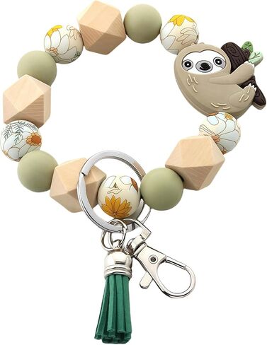 Silicone Beaded Wrist Keychain Women's Wallets Round Beads Key Wristlet Cute Tassels Bracelet for Car Purse Charms in Kuwait