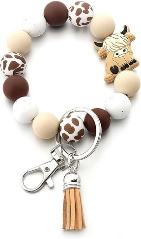 Silicone Beaded Wrist Keychain Women's Wallets Round Beads Key Wristlet Cute Tassels Bracelet for Car Purse Charms in Kuwait