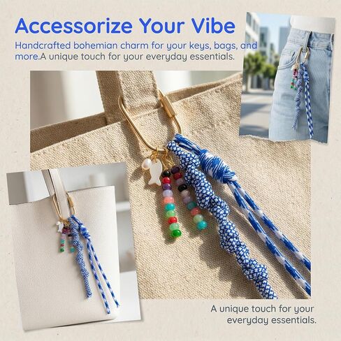 Braided Keychain Charm with Keyrings, Paracord Rope Keychain Wrist Bag Charms, Nylon Hanging Rope Key Chain Accessories for Bag Handbag Purse Backpack- Blue in Saudi Arabia