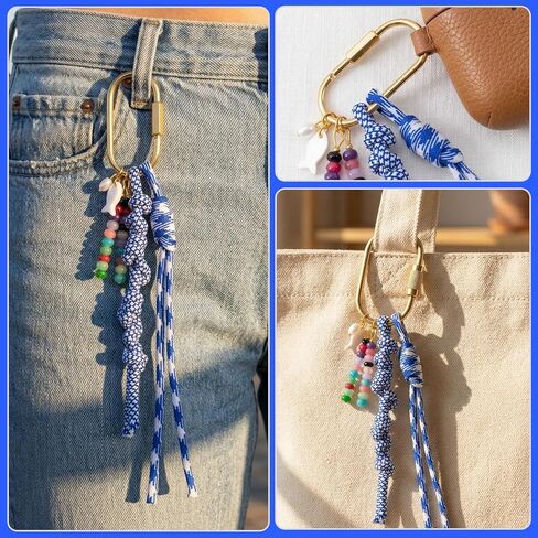 Braided Keychain Charm with Keyrings, Paracord Rope Keychain Wrist Bag Charms, Nylon Hanging Rope Key Chain Accessories for Bag Handbag Purse Backpack- Blue in Saudi Arabia