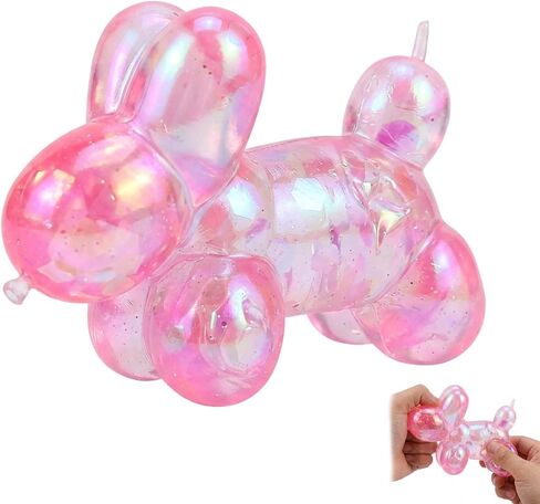 Balloon Dog Squishy, Dog Squishies, Stress Relief Tool, Party Favor, Desk Decor, Pink Glitter Balloon Animal, Squeezable Sensory Tool, Decorative Collectible in Saudi Arabia