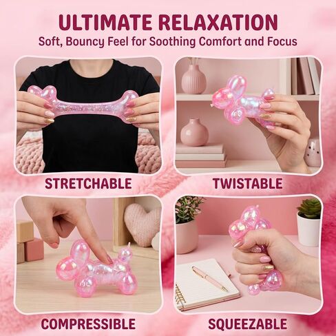 Balloon Dog Squishy, Dog Squishies, Stress Relief Tool, Party Favor, Desk Decor, Pink Glitter Balloon Animal, Squeezable Sensory Tool, Decorative Collectible in Saudi Arabia