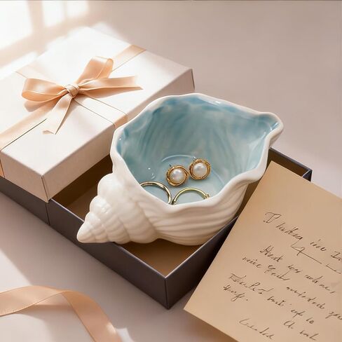 Watercolor Ocean Ring Dish - Ceramic Jewelry Tray Starfish Trinket Dish Coastal Decor Birthday Gifts for Women, Decorative Ring Holder for Mother Daughter Friends Bridesmaid Wedding Gift in Kuwait