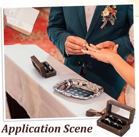 PH PandaHall 2 Slots Walnut Wooden Ring Box Wedding Ring Holder with Window Rings Display Holder Rectangle Bearer Boxes Jewelry Storage Cases for for 2 to 4 Rings Proposal Engagement Anniversary in Kuwait