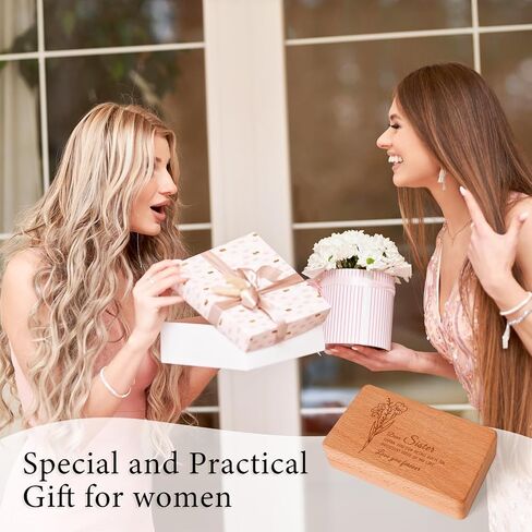 Engraved Wood Jewelry Box for Sisters, Sisters Birthday Gifts from Sister, Natural Beech Wood Velvet Lined Jewelry Organizer Storage, Best Sister Ever Gifts (6.3" L x 3.54''W x 1.57" H) in Saudi Arabia