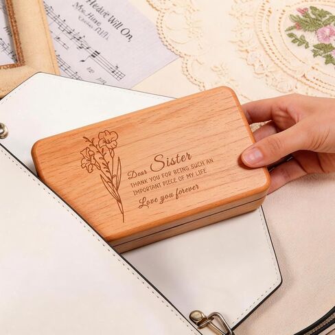 Engraved Wood Jewelry Box for Sisters, Sisters Birthday Gifts from Sister, Natural Beech Wood Velvet Lined Jewelry Organizer Storage, Best Sister Ever Gifts (6.3" L x 3.54''W x 1.57" H) in Saudi Arabia
