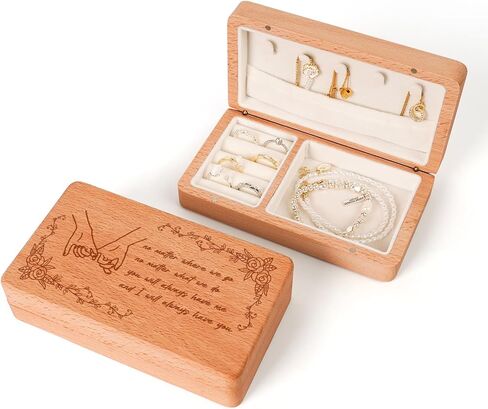 Engraved Wood Jewelry Box for Sisters, Sisters Birthday Gifts from Sister, Natural Beech Wood Velvet Lined Jewelry Organizer Storage, Best Sister Ever Gifts (6.3" L x 3.54''W x 1.57" H) in Saudi Arabia