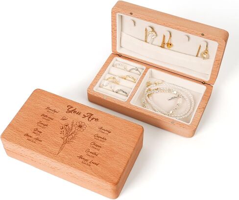 Engraved Wood Jewelry Box for Sisters, Sisters Birthday Gifts from Sister, Natural Beech Wood Velvet Lined Jewelry Organizer Storage, Best Sister Ever Gifts (6.3" L x 3.54''W x 1.57" H) in Saudi Arabia