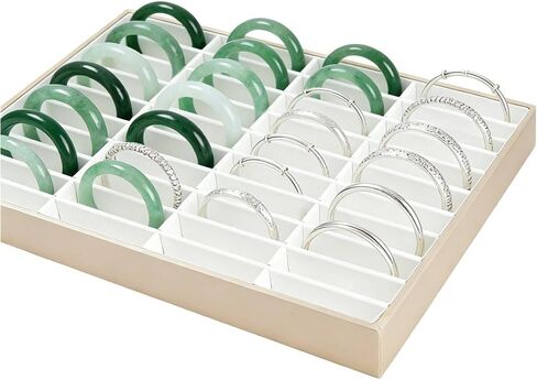 DICOSMETIC 1Pc 40-Slot Floral White Bangle Tray 13.86x9.57x1.57 Inch Velvet Bracelet Organizer Trays Rectangle Display Jewelry Trays without Lid for Bracelets Rings Brooches Cufflinks Earrings in Kuwait