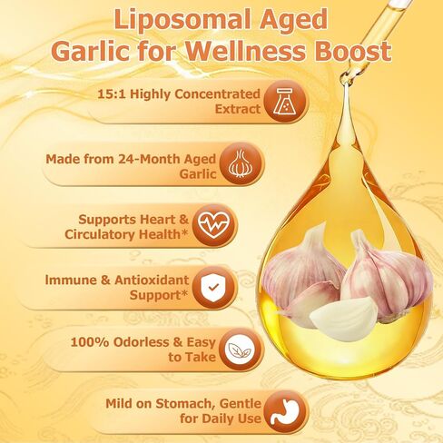 Aged Garlic Extract Liquid Drop 500mg, 15:1 Extract Odorless Organic Garlic Supplement for Heart & Immune Cardiovascular Health, Fast Absorption Liposomal Tech Formula for Men & Women Daily Wellness in Saudi Arabia