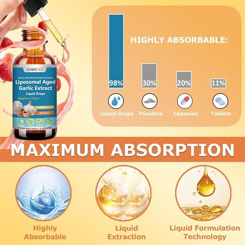 Aged Garlic Extract Liquid Drop 500mg, 15:1 Extract Odorless Organic Garlic Supplement for Heart & Immune Cardiovascular Health, Fast Absorption Liposomal Tech Formula for Men & Women Daily Wellness in Saudi Arabia