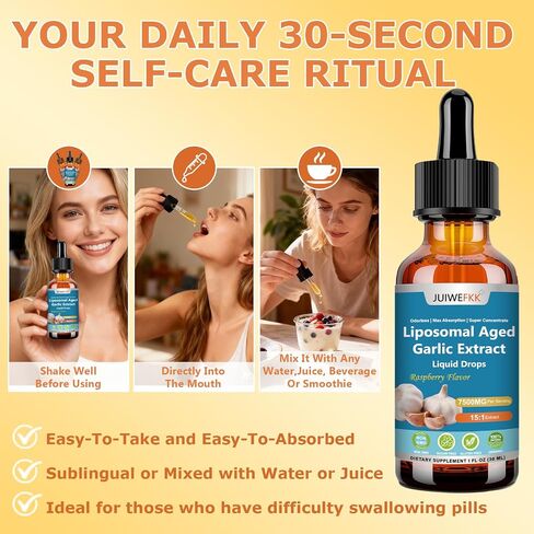 Aged Garlic Extract Liquid Drop 500mg, 15:1 Extract Odorless Organic Garlic Supplement for Heart & Immune Cardiovascular Health, Fast Absorption Liposomal Tech Formula for Men & Women Daily Wellness in Saudi Arabia