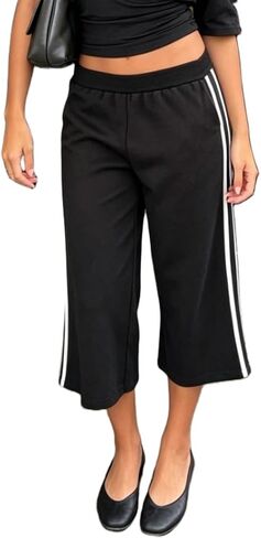 Adoeren Women Y2k Low Rise Drawstring Capri Pants Wide Leg Knee Length Joggers Cropped Sweatpants Bermuda Shorts in Saudi Arabia